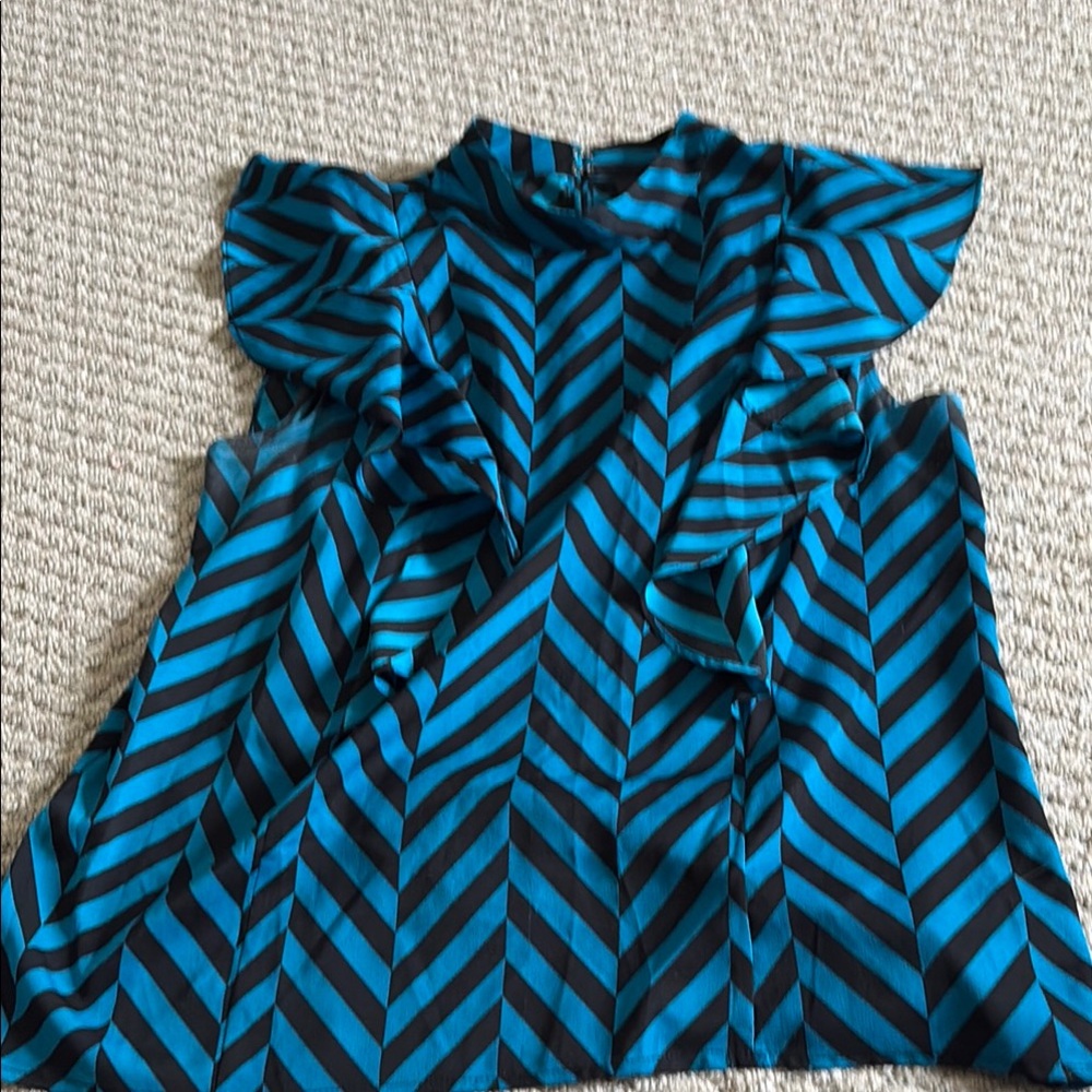 Worthington Teal and Black Chevron Blouse